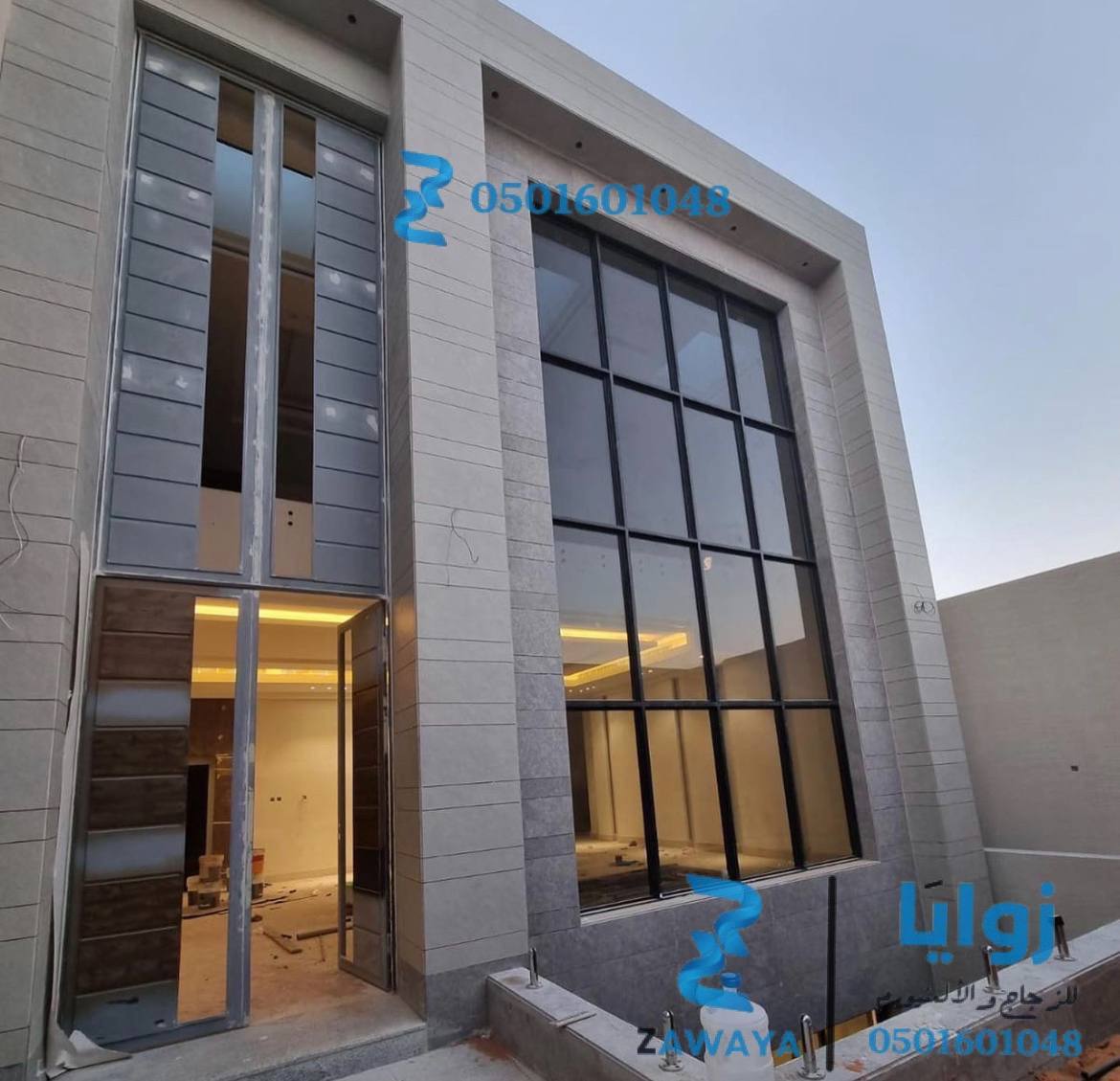خدمات تفصيل وتركيب الألمنيوم واجهات فلل زجاج استركشر