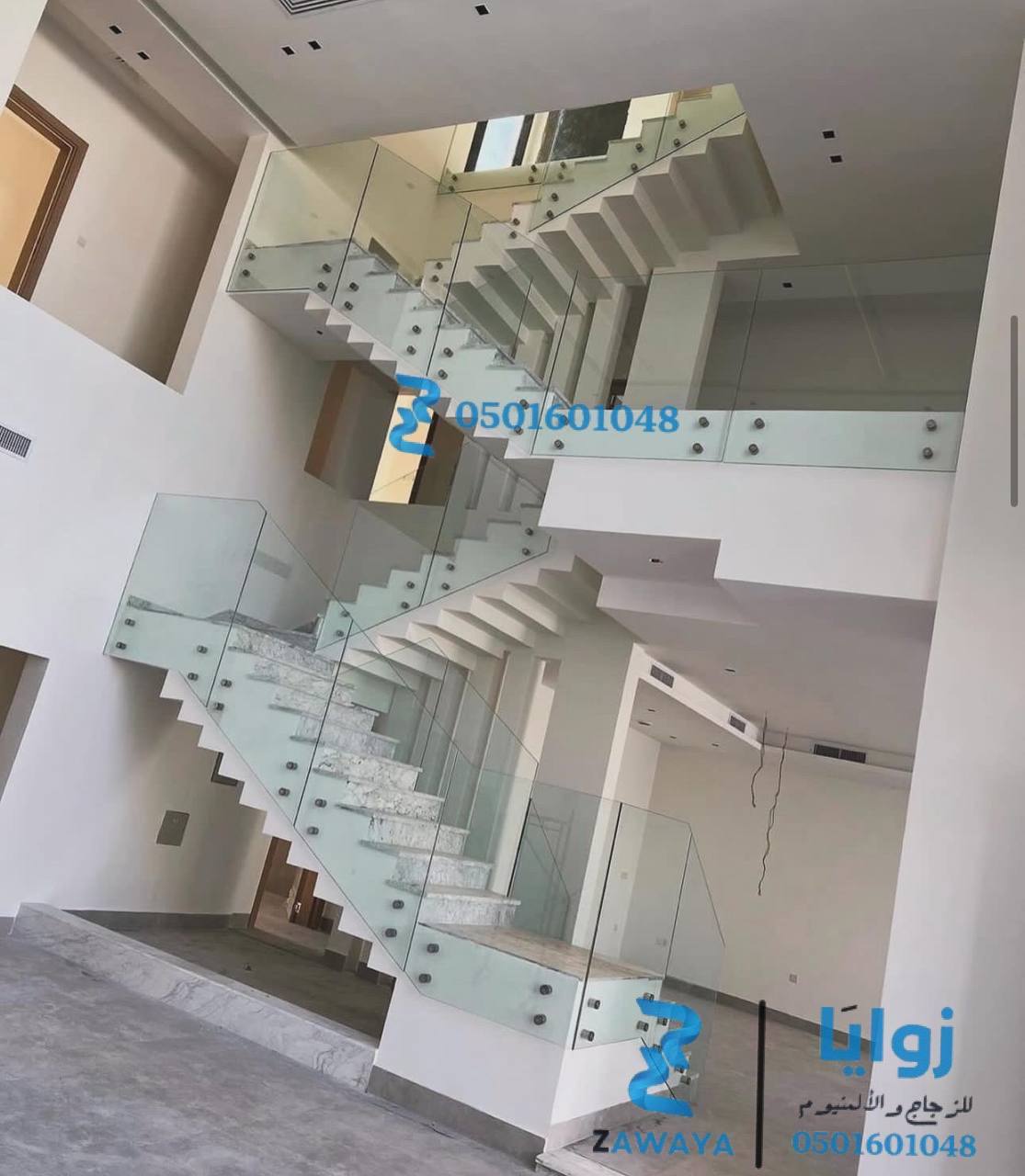 تركيب زجاج سكريت درابزين زجاج للدرج